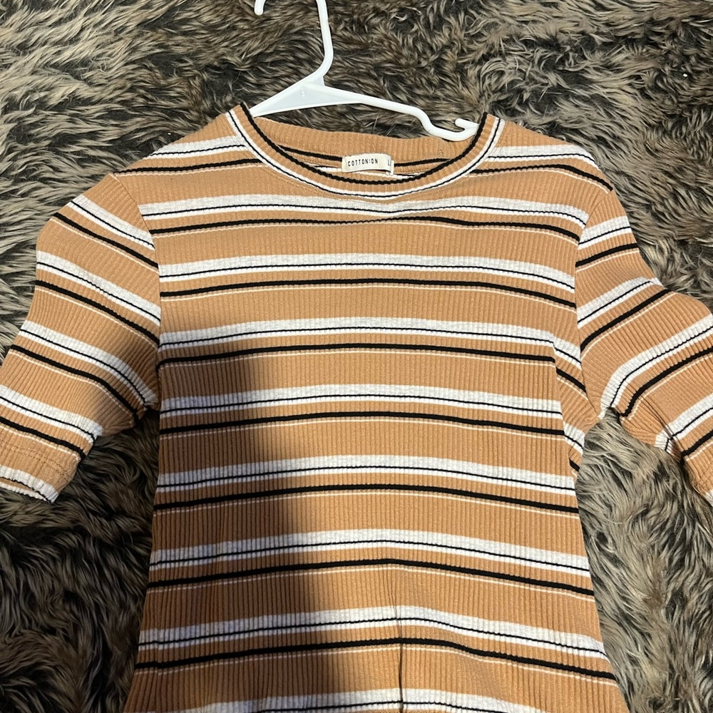 Cat & Jack Brown and White Striped Short Sleeve Tee